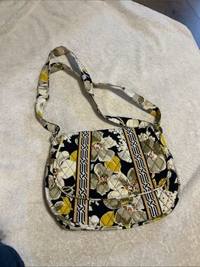 Vera Bradley Quilted Floral Crossbody in Black, Mustard & Cream